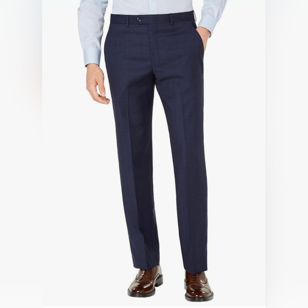 Lauren Ralph Lauren Mens Classic-Fit UltraFlex Stretch Blue Plaid Dress Pants